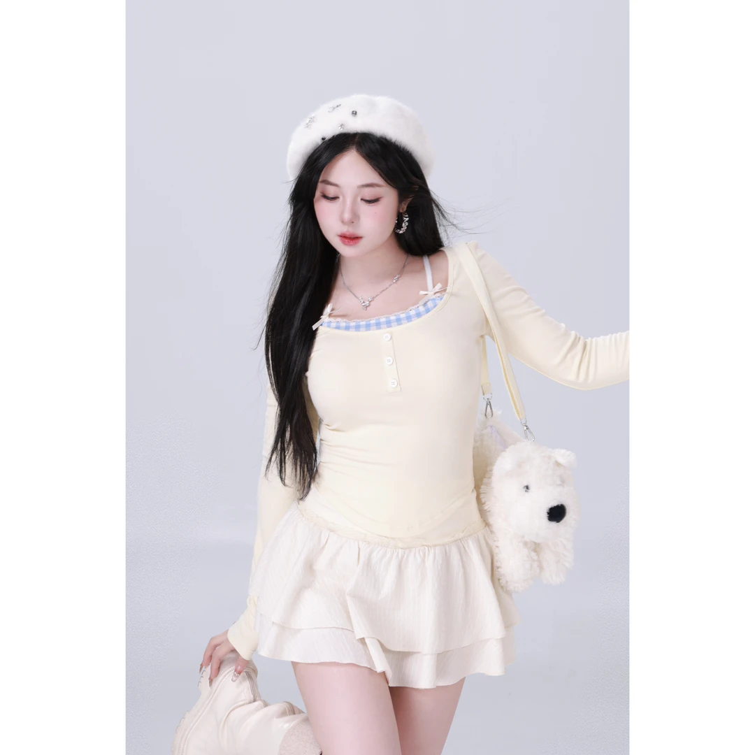 MengFairy【奶呼呼】纯欲甜美设计感长袖针织衫上衣3590M雅丹