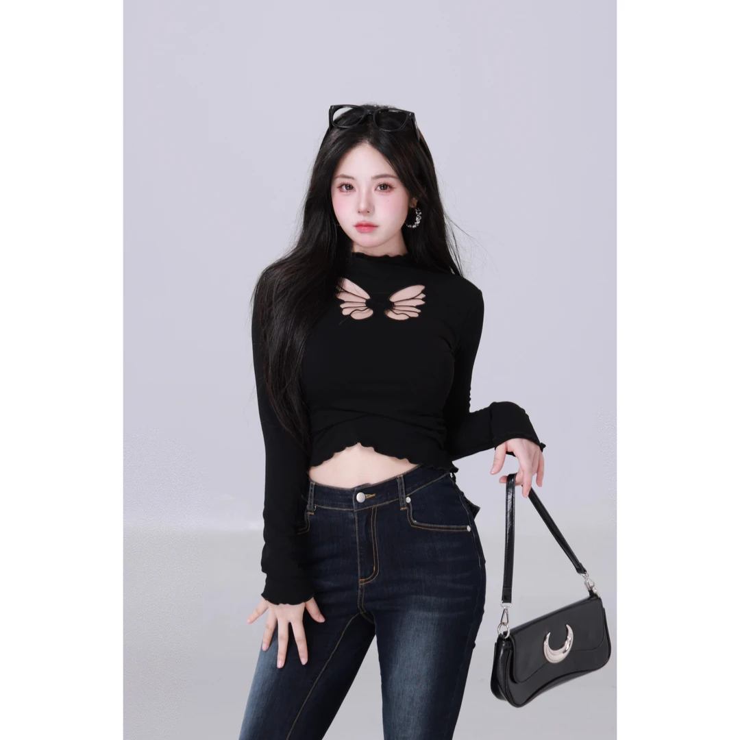 现现MengFairy 【乖乖甜心】纯欲百搭气质长袖设计感上衣3749M雅丹