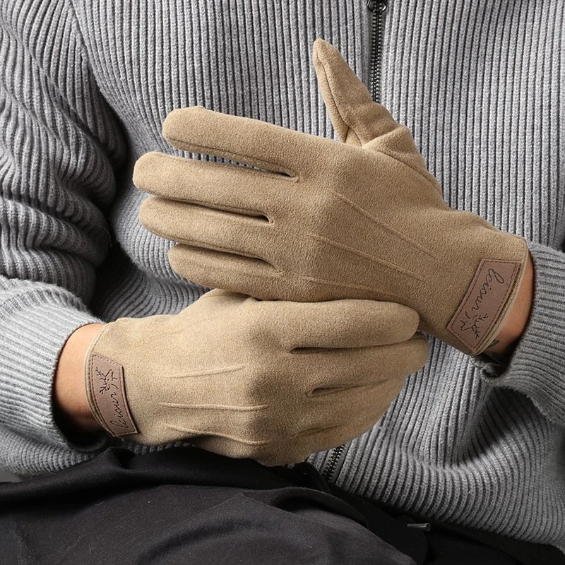 德绒手套男士秋冬季加厚保暖防风加绒防寒触屏手套户外骑行开车
