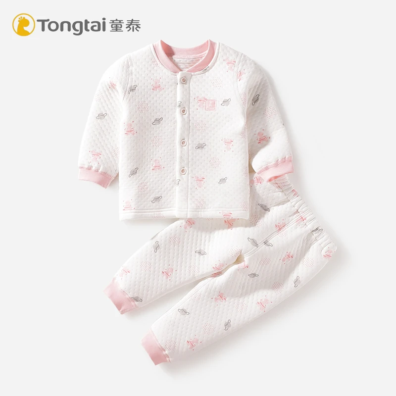 童泰婴儿纯棉保暖内衣男女童宝宝秋冬季全棉加厚夹棉保暖内衣套装