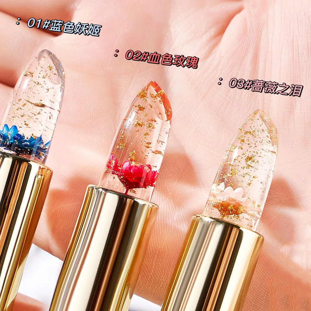 花瓣果冻透明口红温感变色孕妇可用润唇膏补水渐变不沾杯不掉色