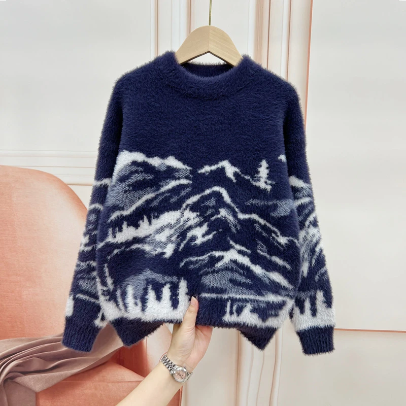 男童套头仿水貂毛衣洋气百搭休闲针织衫中大童圆领加绒加厚打底衫