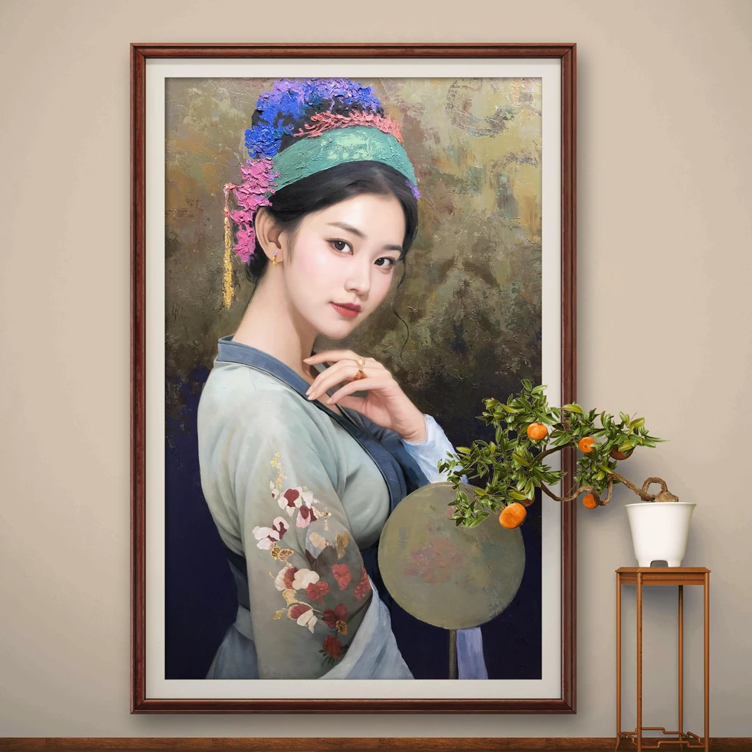 【西施】朱清忠原创油画的肌理复刻版画竖幅戏曲茶室客厅装饰画挂画