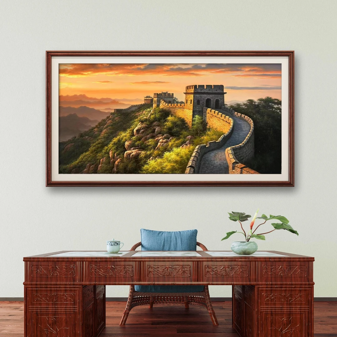 【晨曦长城】朱清忠原创油画的肌理复刻版画长城风景画客厅会议室画