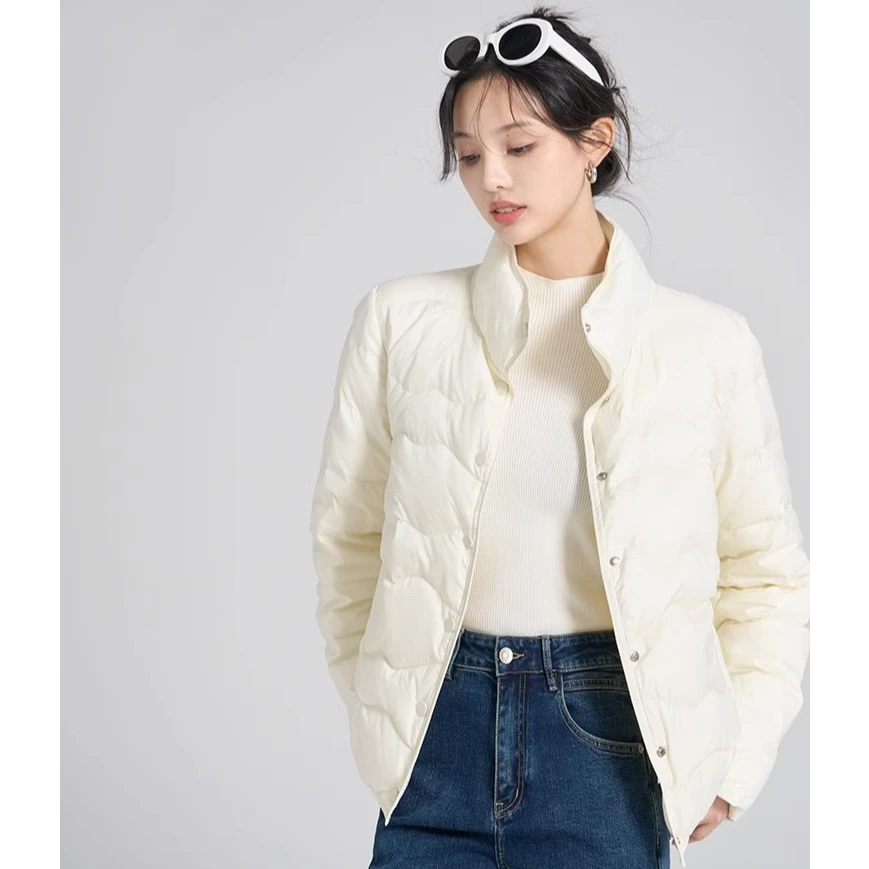 2025韩版新款时尚轻薄羽绒服女短款立领显瘦宽松90白鸭绒保暖夹克