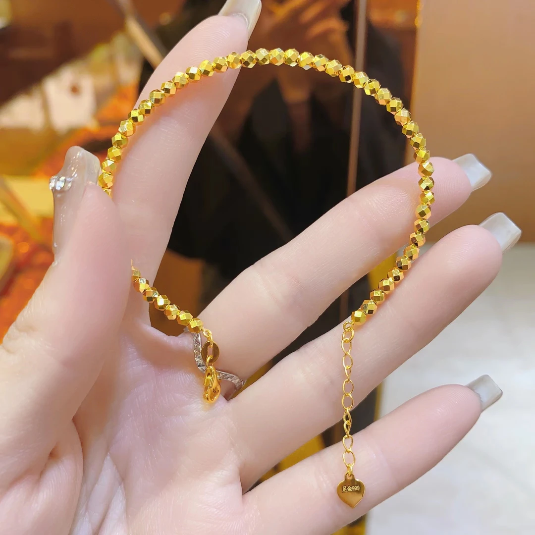 黄金手链蹦迪珠金手链足金999水贝纯黄金首饰女礼物时尚百搭简约