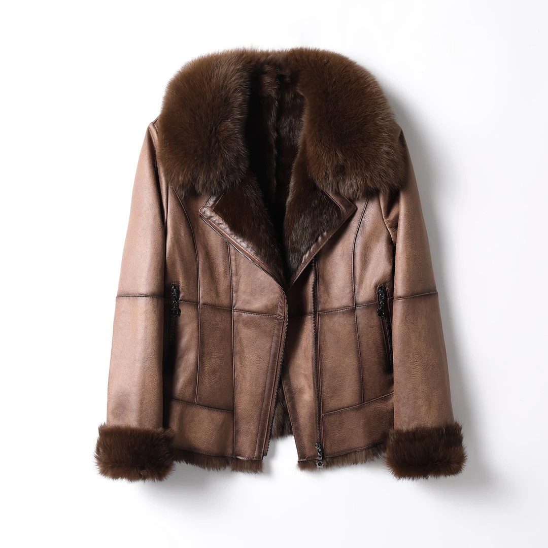 【思创】8216新款设计师款皮毛一体秋冬女士外套加厚女款气质短款