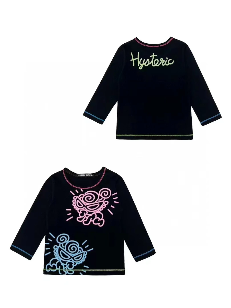 黑超新款红蓝爬行娃娃印花长袖T恤