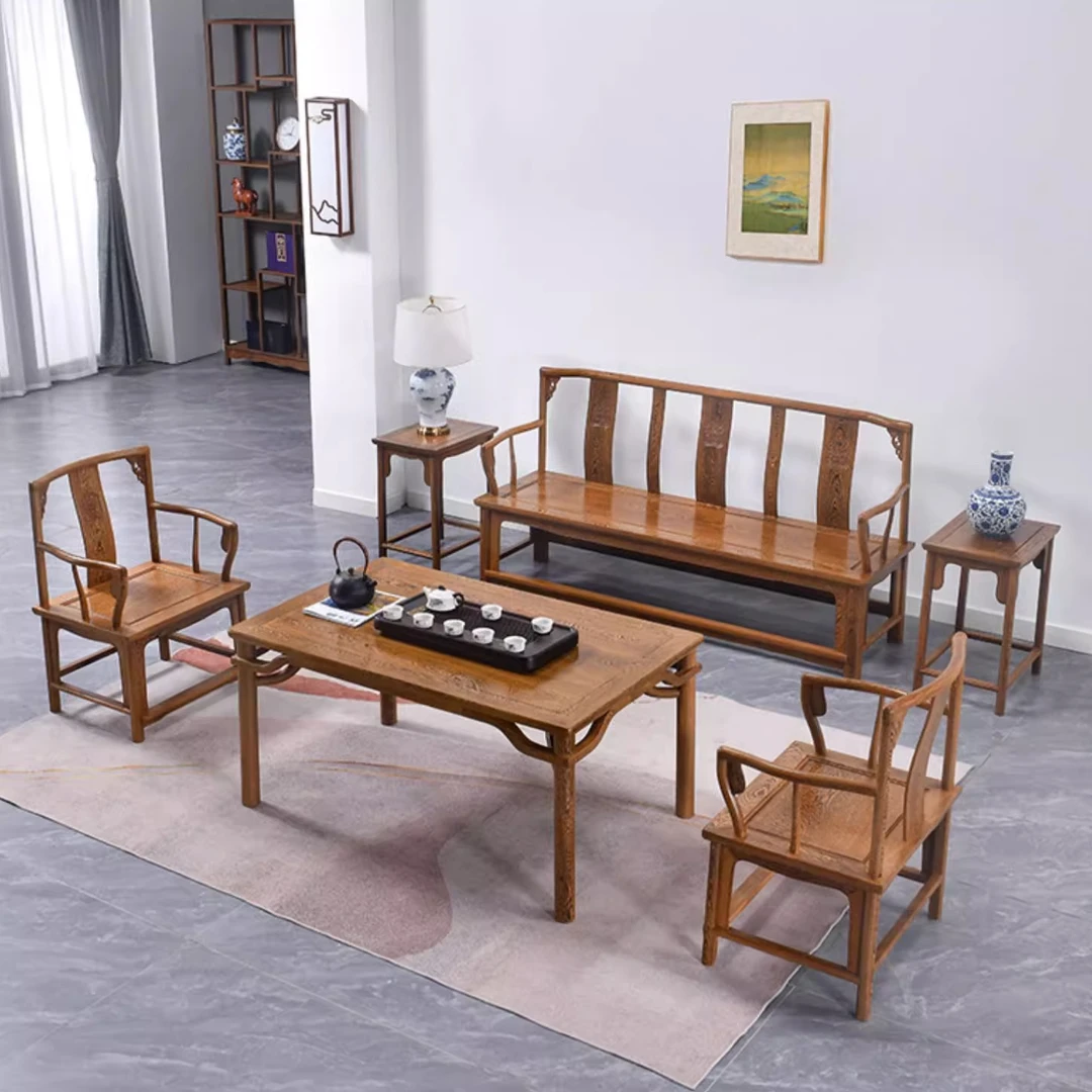 红木家具鸡翅木客厅沙发组合中式三人位双人椅实木沙发小户型沙发