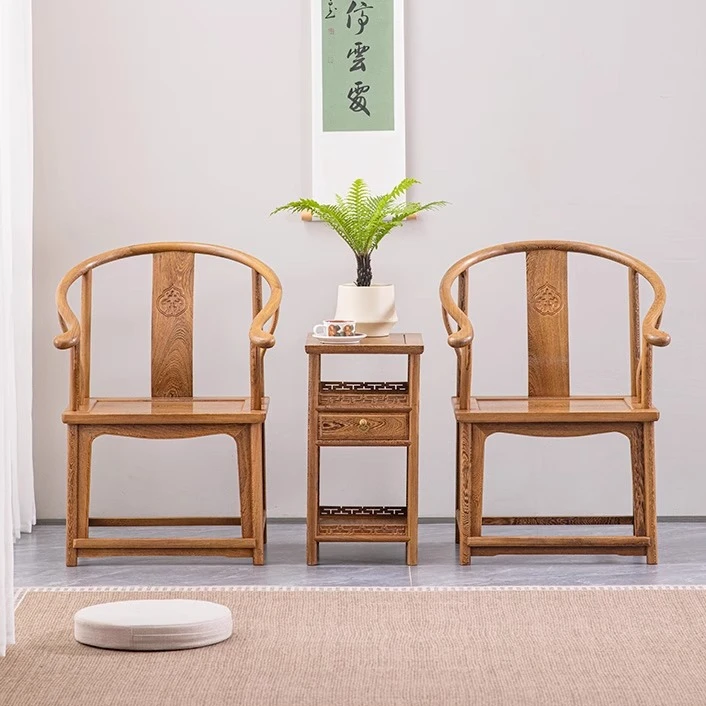 红木家具新中式古典鸡翅木太师椅休闲实木圈椅三件套轻奢红木围椅