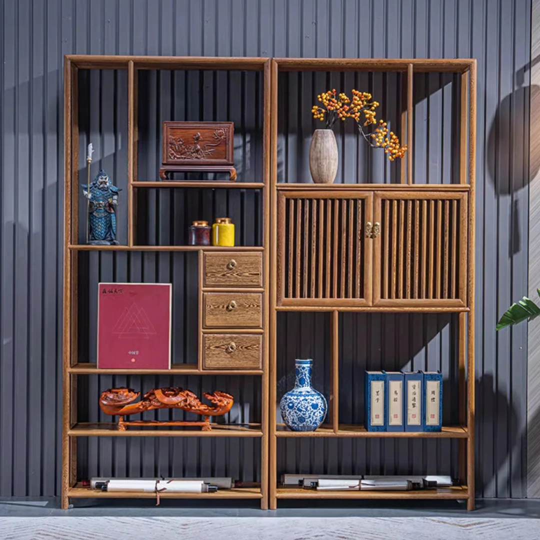 鸡翅木博古架实木新中式博古架多宝阁红木家具隔断古董架置物架