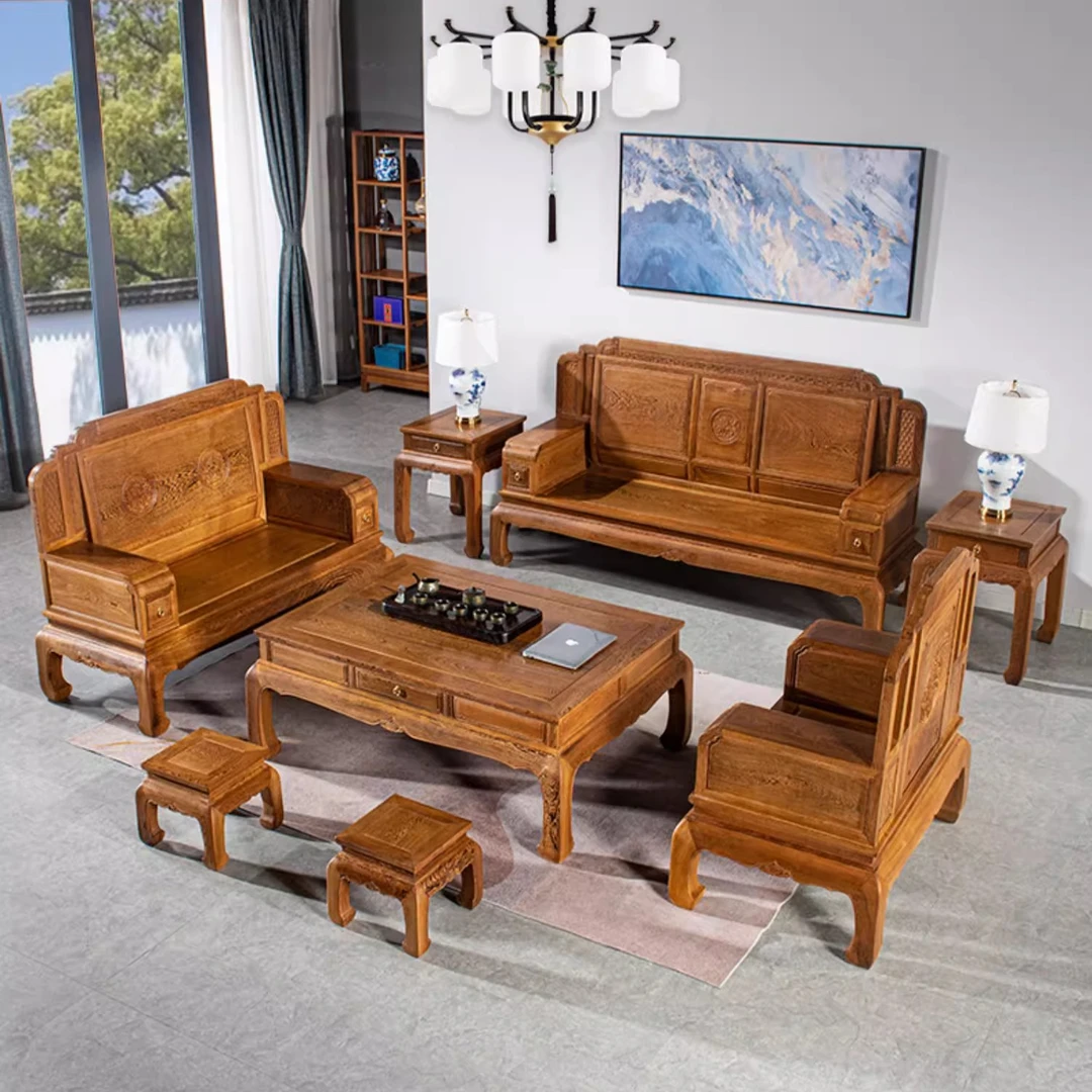 正宗国标红木家具客厅新中式实木鸡翅木沙发八件套古典沙发椅组合