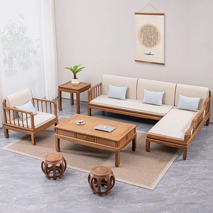 鸡翅木贵妃椅沙发实木布艺转角沙发现代简约红木新中式客厅三人椅