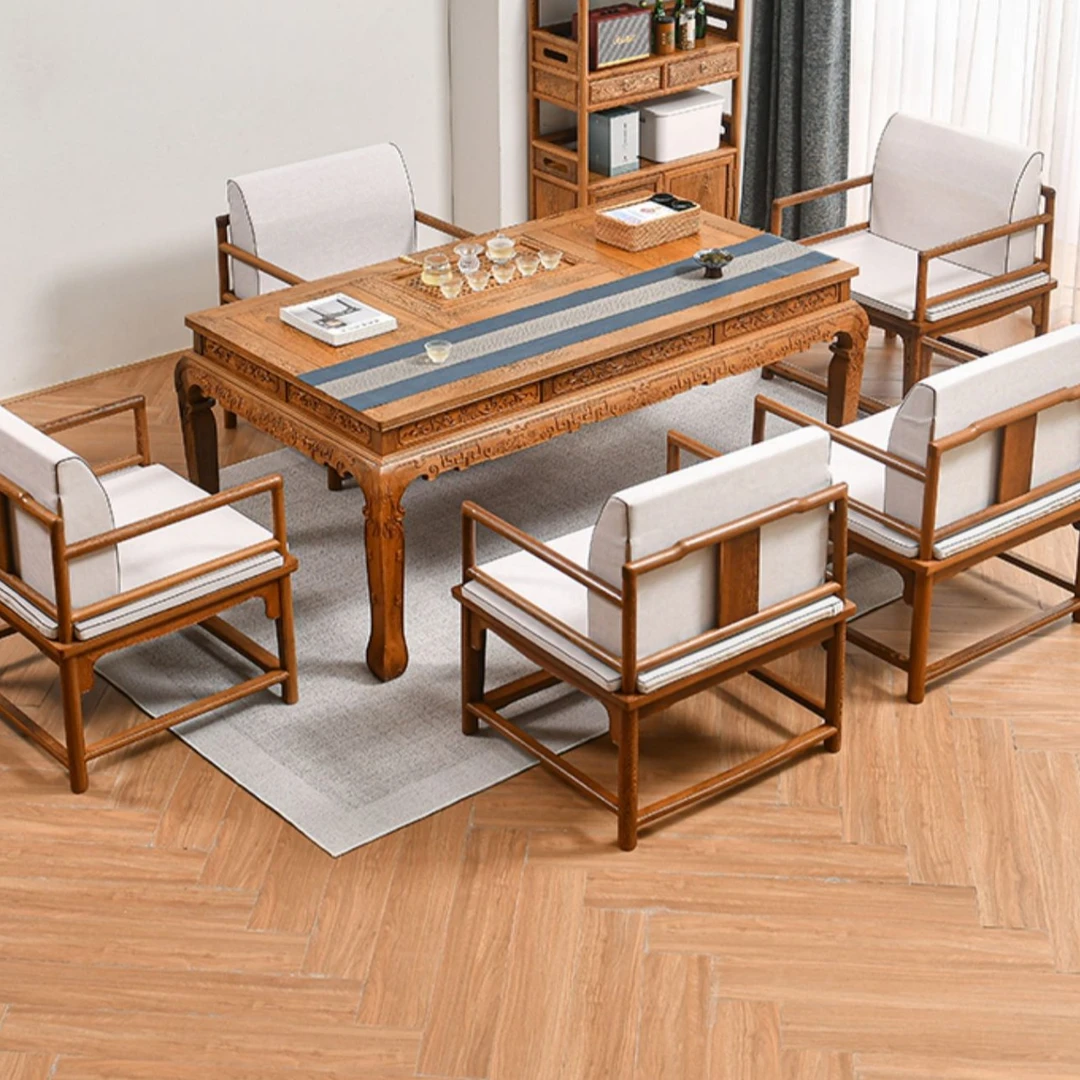 鸡翅木办公室会客茶桌椅组合全实木泡茶桌新中式家用茶台茶几红木