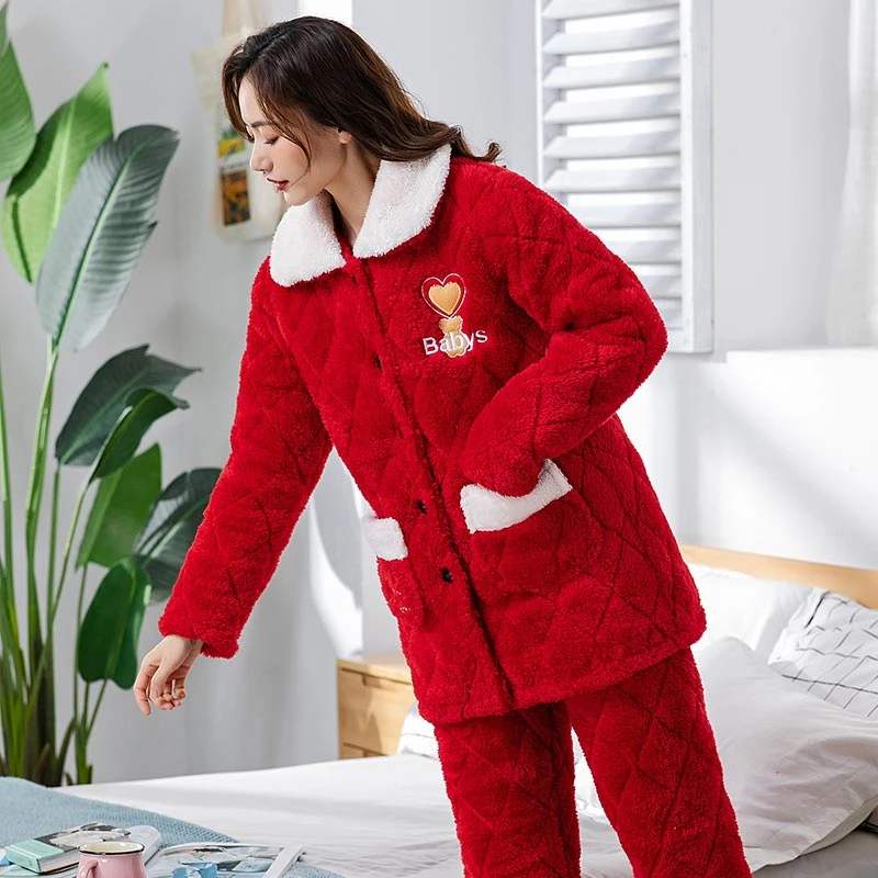 【补贴福利】睡衣女冬季三层加绒加厚夹棉保暖宽松大码可外穿家居服