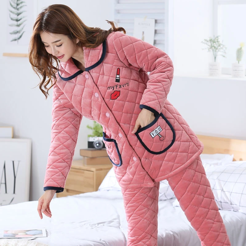 【宠粉福利】睡衣女士冬季加厚三层夹棉保暖珊瑚绒保暖家居服可外穿