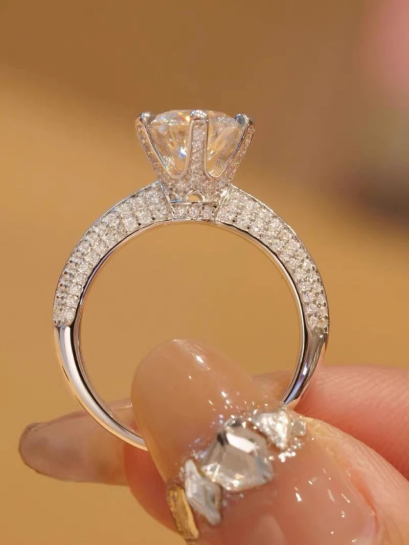 925银莫桑石银制品 【半壁江山】1-5克拉莫桑戒指结婚订婚精致女戒