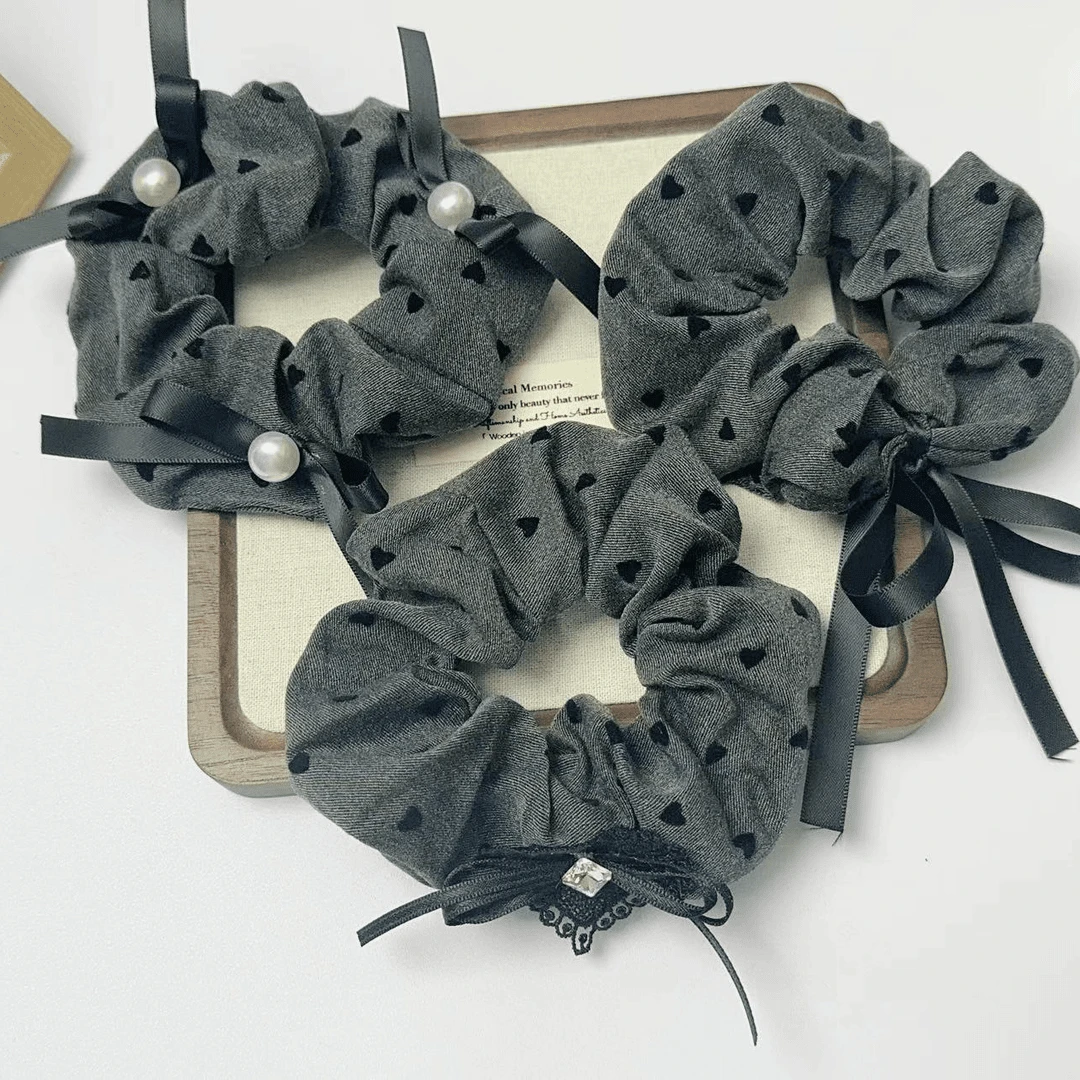 1958  灰色蝴蝶结爱心大肠发圈  与默简约百搭发饰