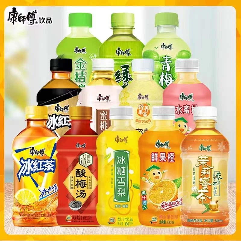 【8瓶装】康师傅果汁饮料瓶装330ml便携装热带冰红茶绿茶多口味果汁