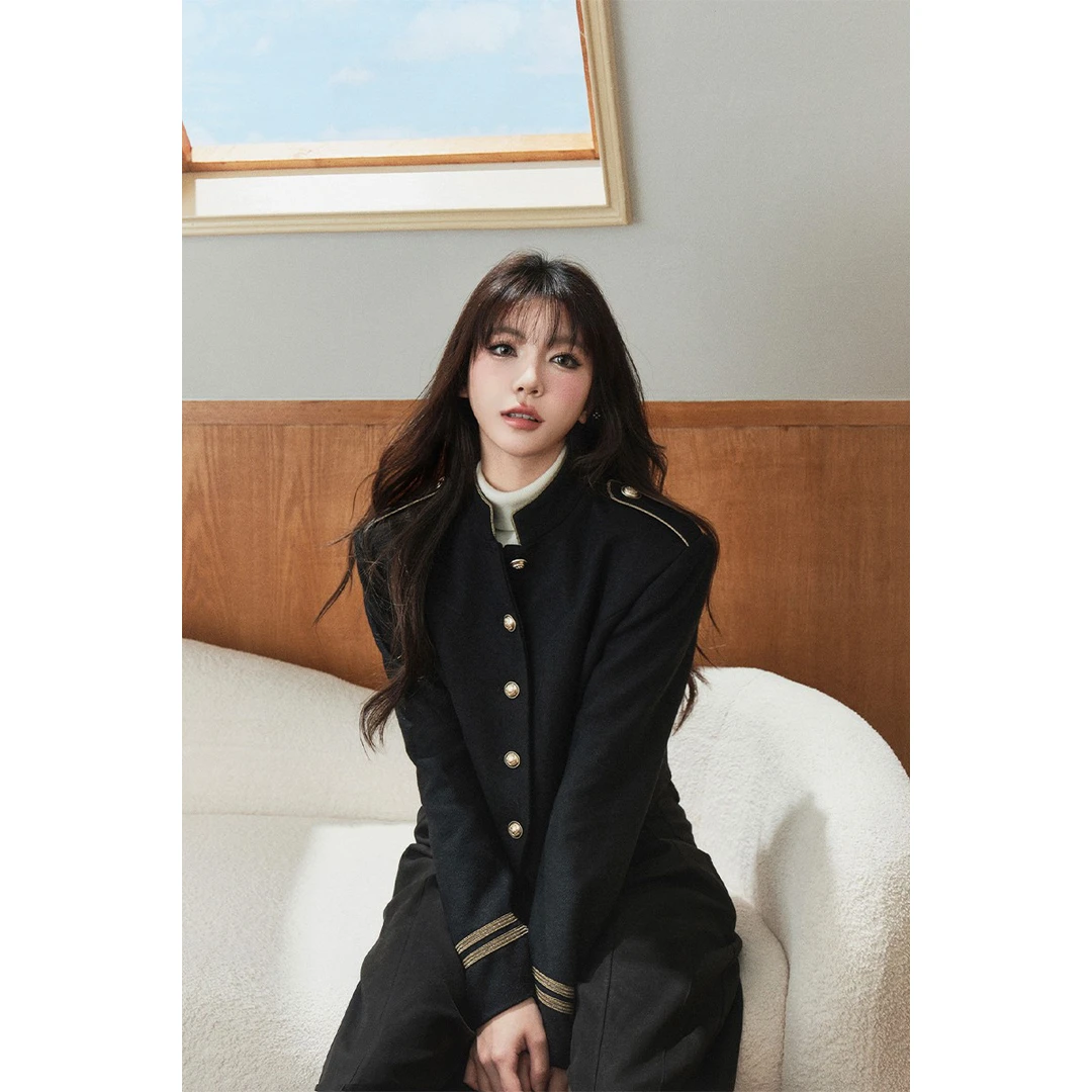 avenement/金线织带/高级感小立领50羊毛呢料外套女宽松短款上衣