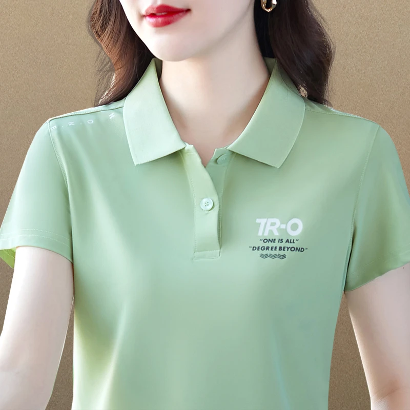 翻领洋气冰丝短袖t恤女夏季2025新款时尚polo衫韩版修身休闲上衣