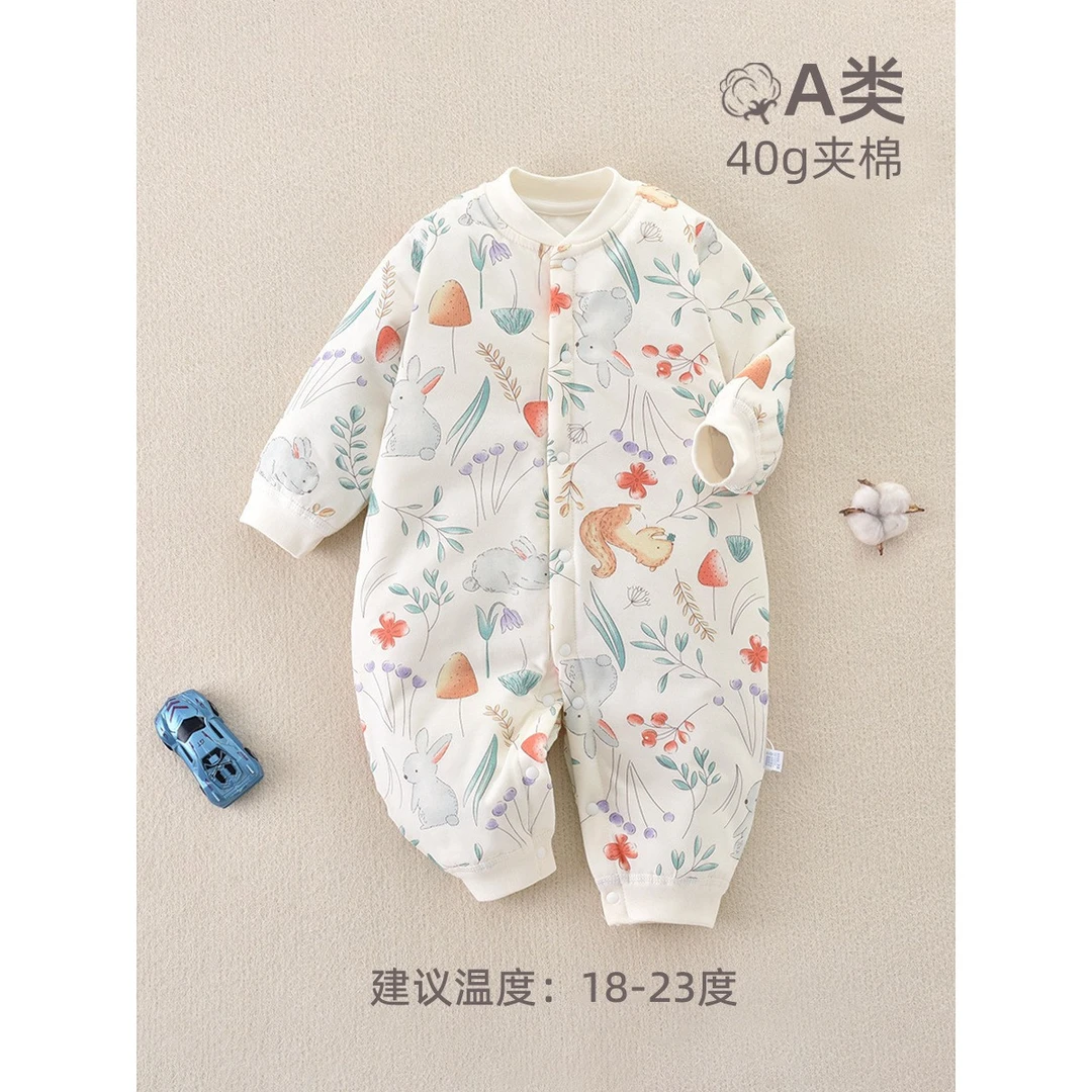宝宝夹棉连体衣秋冬哈衣无骨爬爬服棉衣新生儿保暖衣婴儿安阳童装