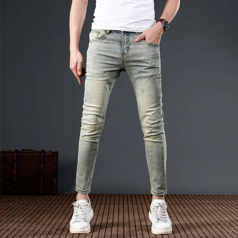九分男士牛仔裤男款爆款2024新款夏季水洗黄泥修身小脚休闲裤子男