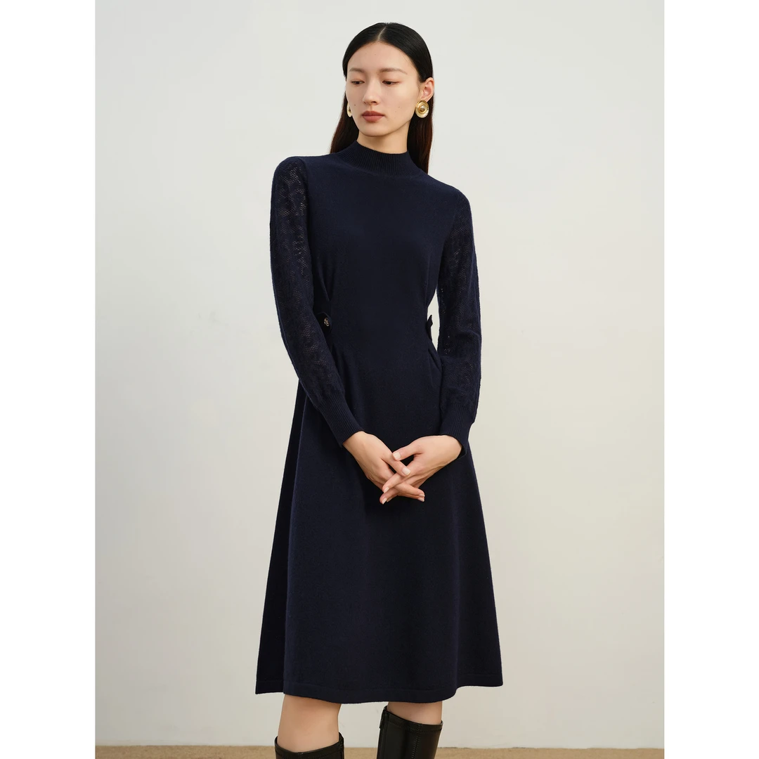 【重工提花收腰显瘦】玖姿安娜蔻大气羊毛连衣裙新款JTDD31414