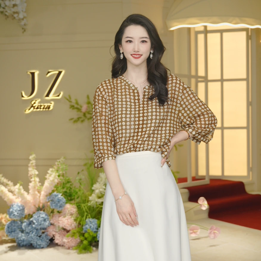 JUZUI/玖姿JWCX80202商场同款波点印花乔其绉上衣女装夏季衫