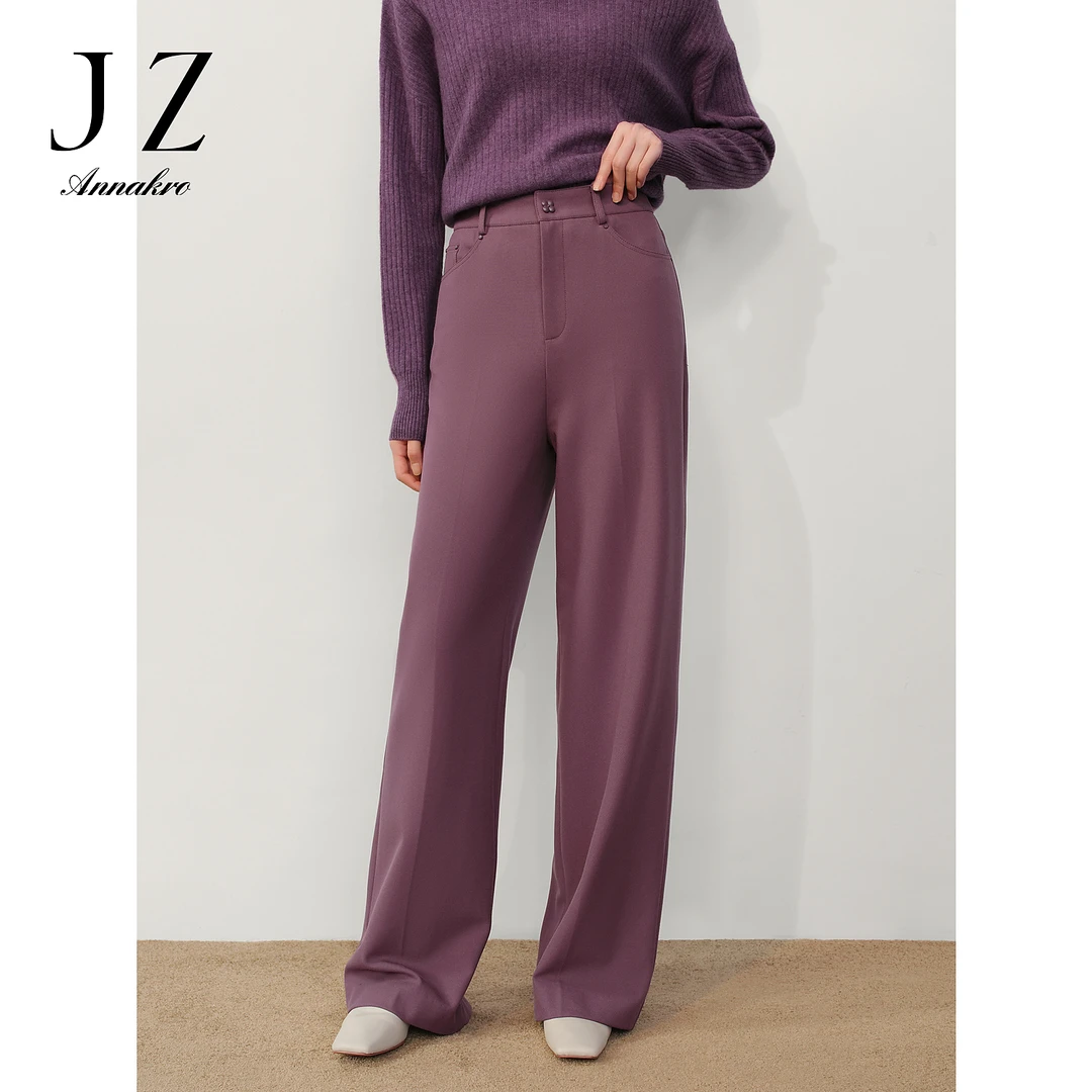 玖姿JTDD11010简约显瘦百搭拉链休闲裤长裤女冬