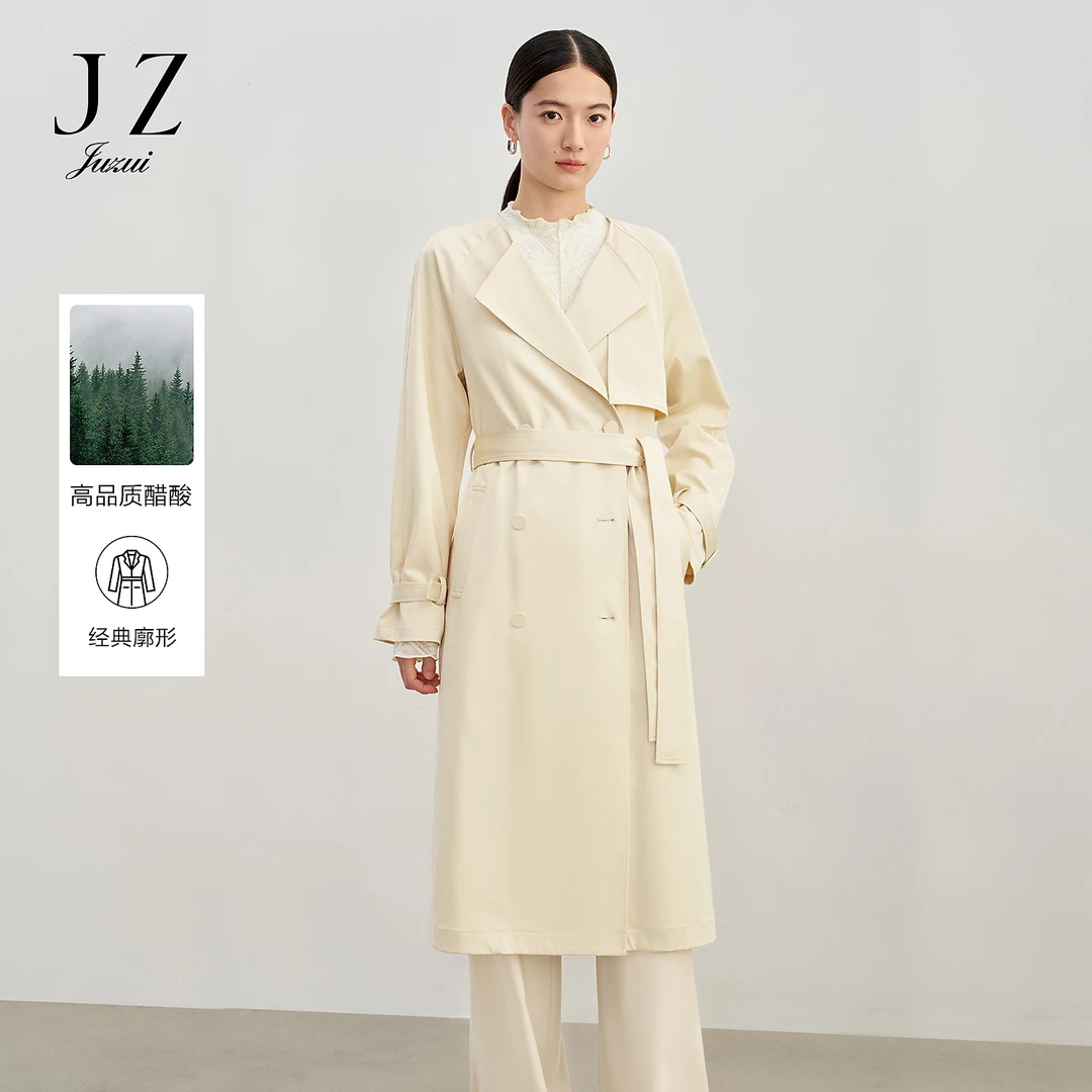 【醋酸羊毛】玖姿安娜蔻经典无龄风衣纽扣X型风衣女JTEC41101
