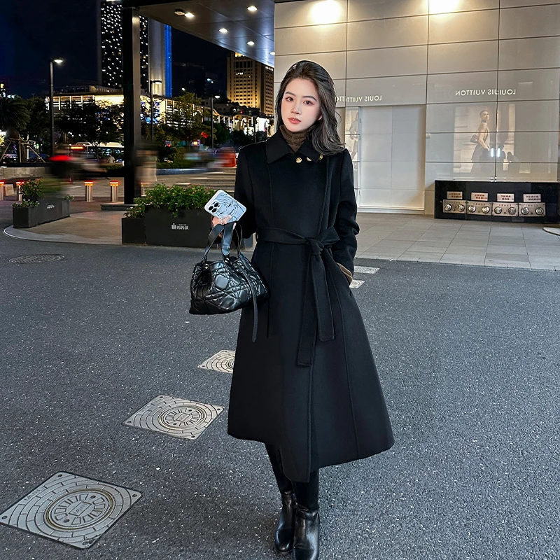 黑色双面羊绒大衣女秋冬高级感长款高端气质羊毛呢外套女2024新款