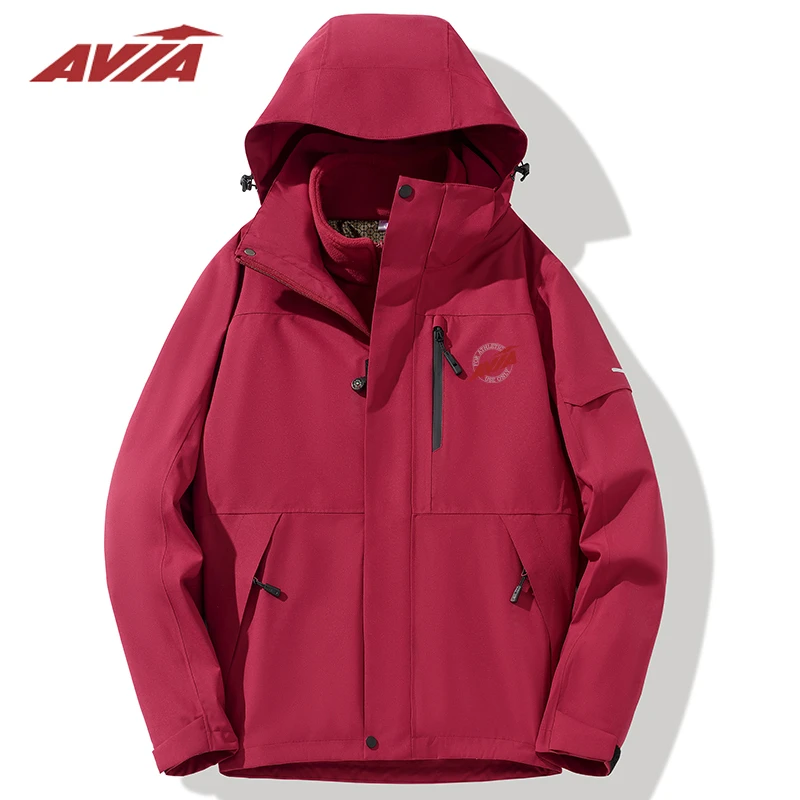 AVIA爱威亚秋冬季户外外套连帽运动衣服加厚加绒情侣保暖外套粉色