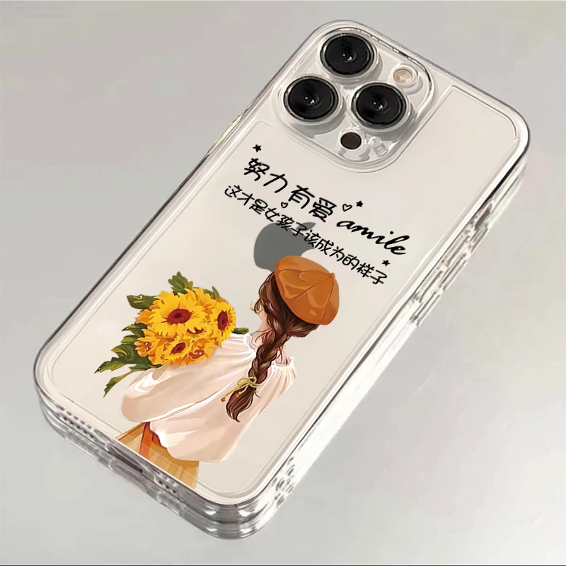 卡通女孩iphone15苹果13华为vivo小米OPPO一加简约透小众明手机壳