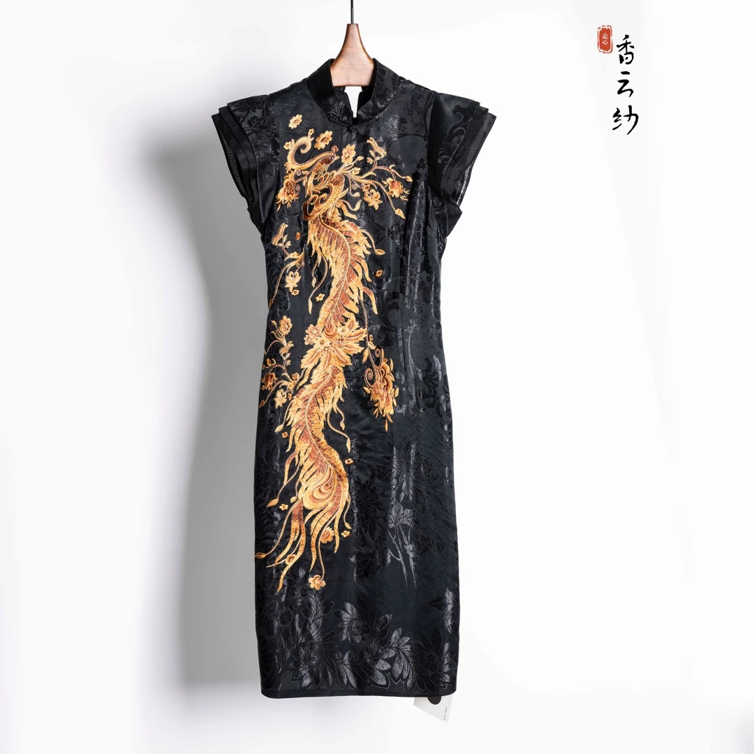 【走心非遗】香云纱 连衣裙22ZLY3001时尚夏季气质重磅刺绣桑蚕丝