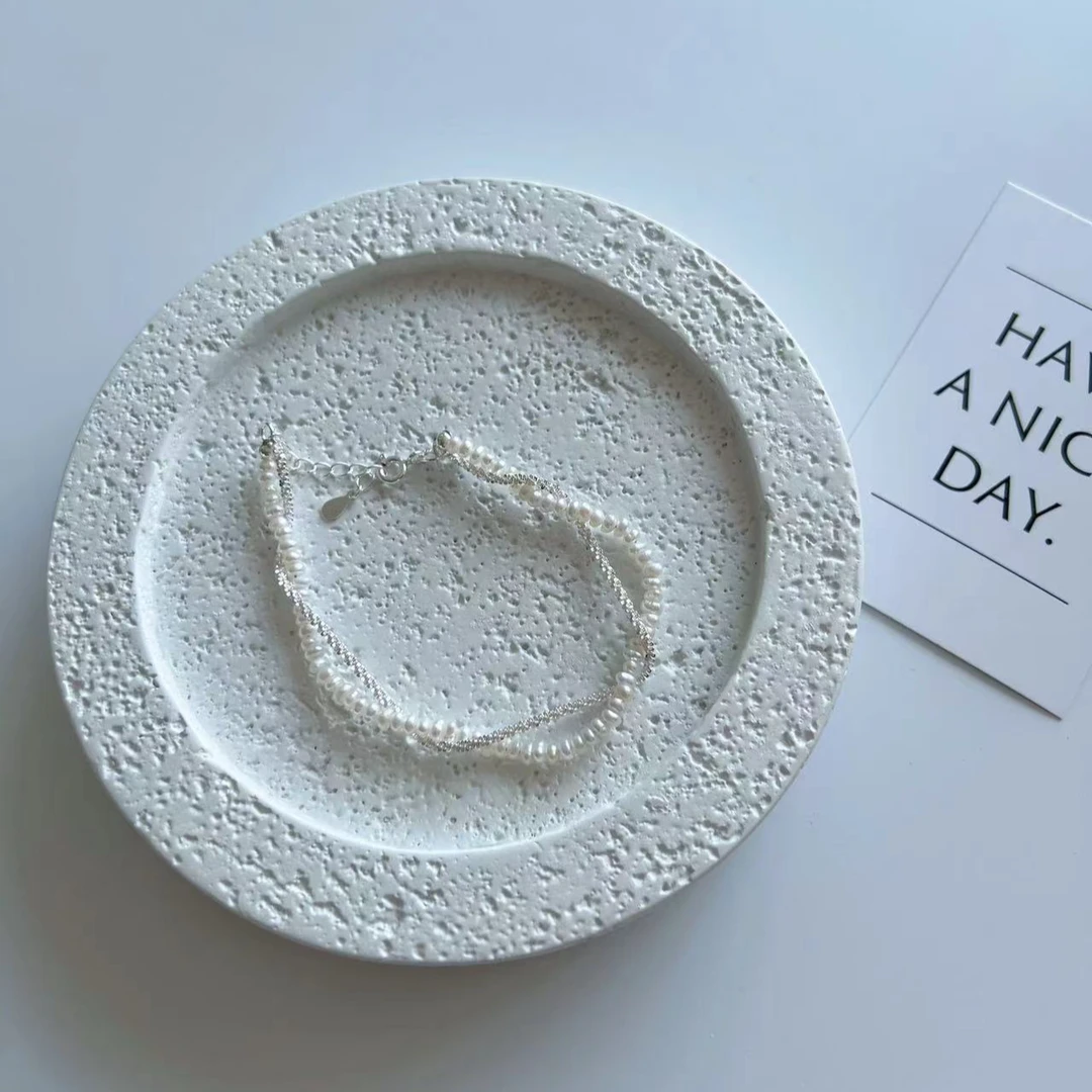 合金仿珍珠手链 S925纯银缠绕波光粼粼法式优雅双层珍珠手链