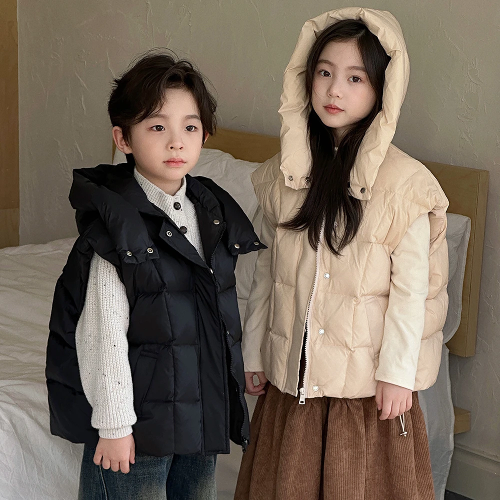 【尺码偏大正码正拍】儿童羽绒马甲2024男女童连帽背心秋冬季K06