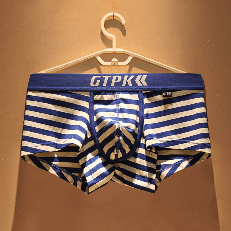 棉质薄款透气男士内裤夏季舒适潮流时尚条纹男生平角裤运动四角裤