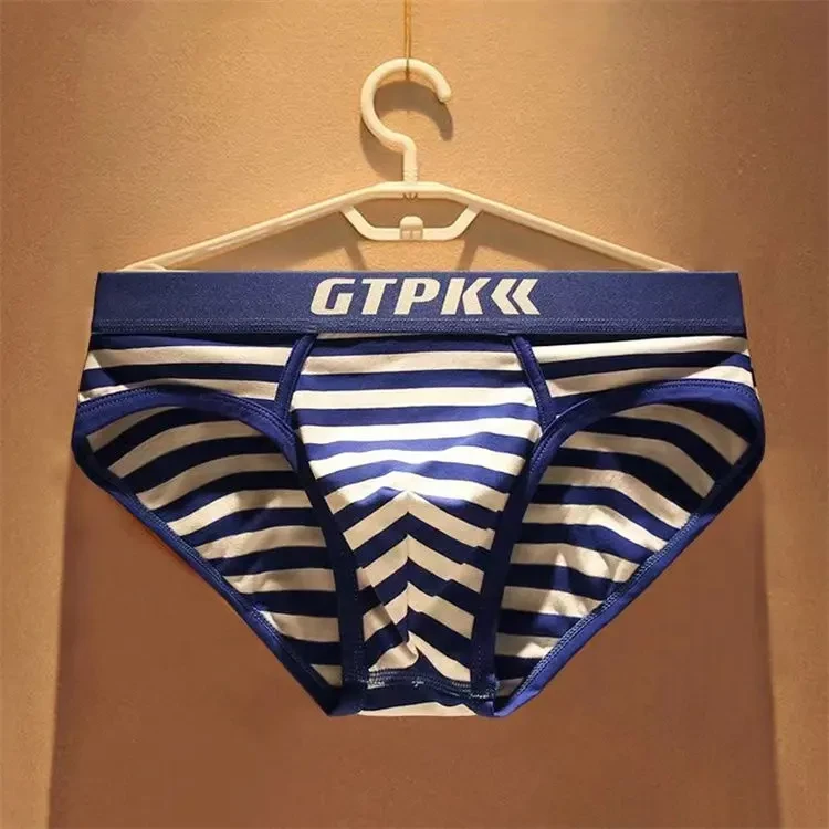 潮流条纹三角裤男大码平角2024新款韩版无痕休闲舒适棉纯男士内裤