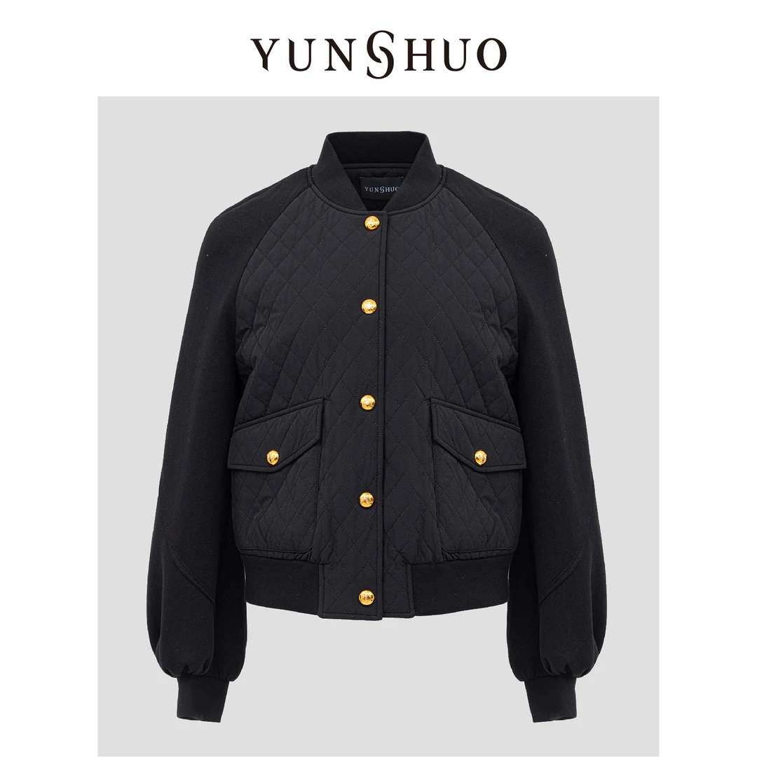 YUNSHUO允硕秋冬季新款纯色百搭通勤针织拼接袖型短款棉服825021