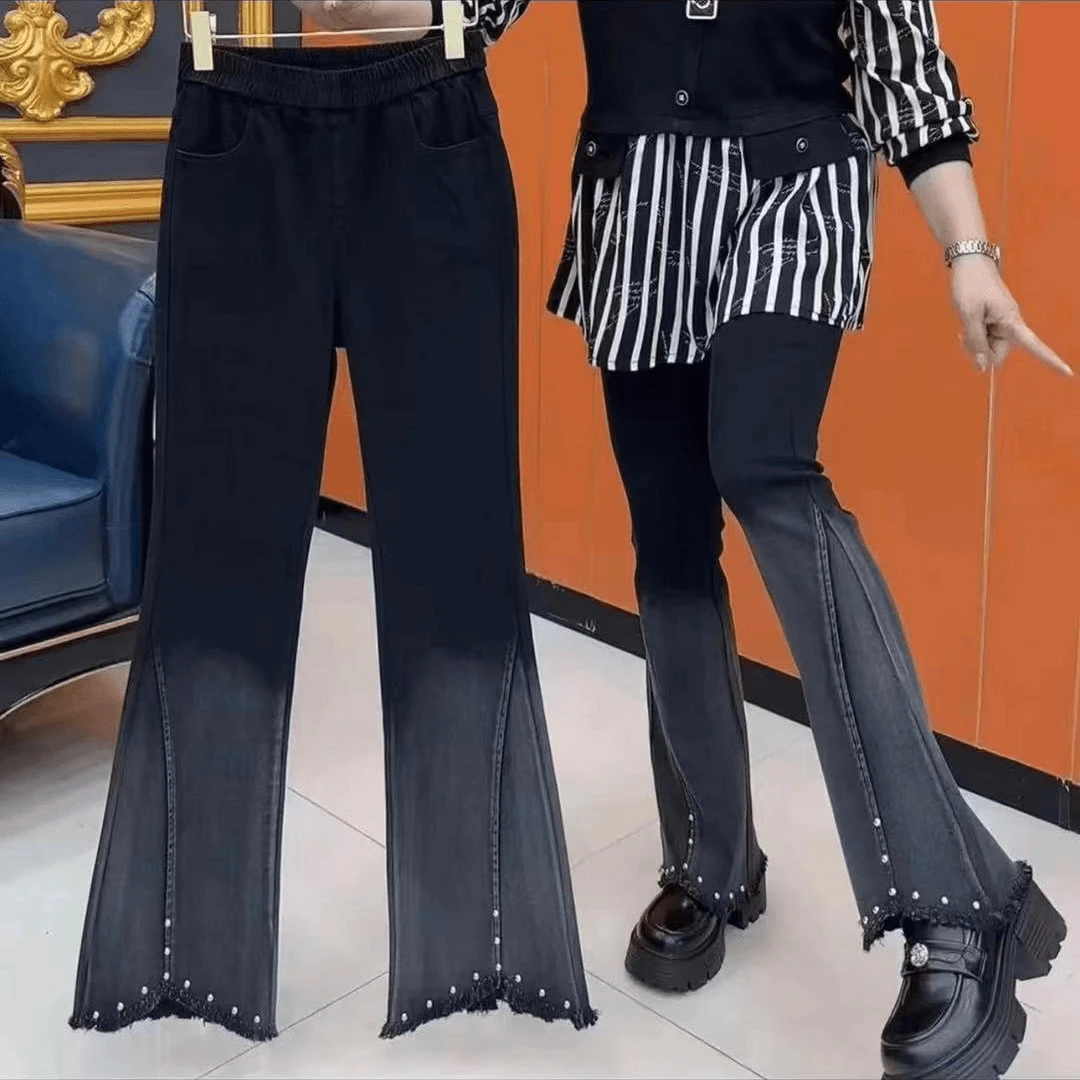 晚晚*2024秋显瘦高腰时尚休闲百搭黑色阔腿微喇叭裤韩版6180