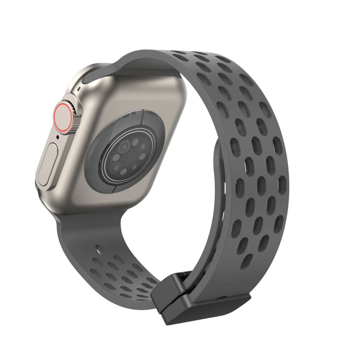 新款适用苹果Apple watchS98硅胶磁吸折叠扣透气手表带iwatch7654