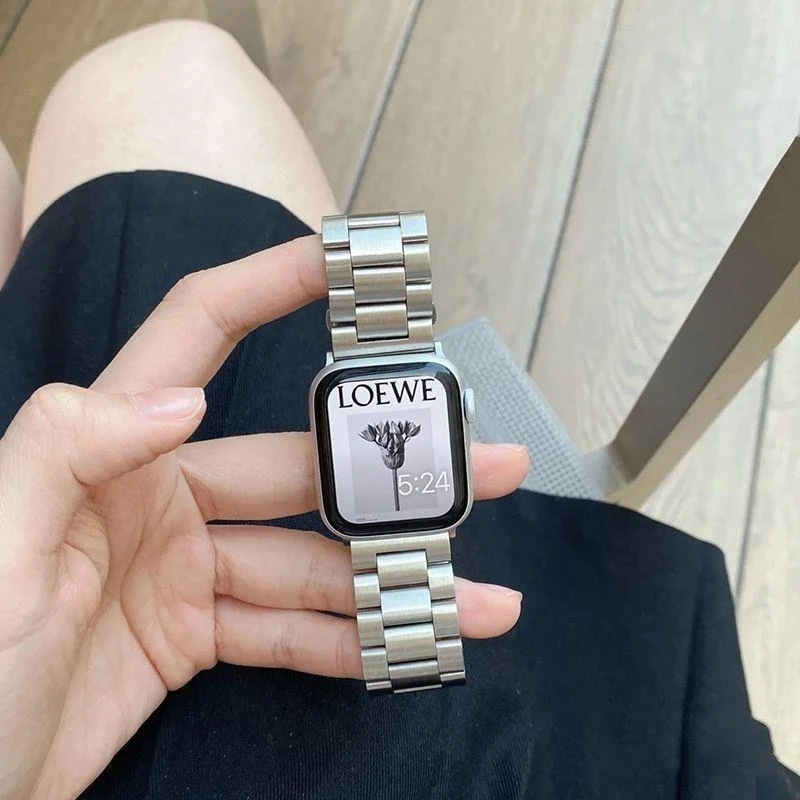 适用苹果手表带iwatch98代三株钢带applewatch76543金属不锈钢SE2