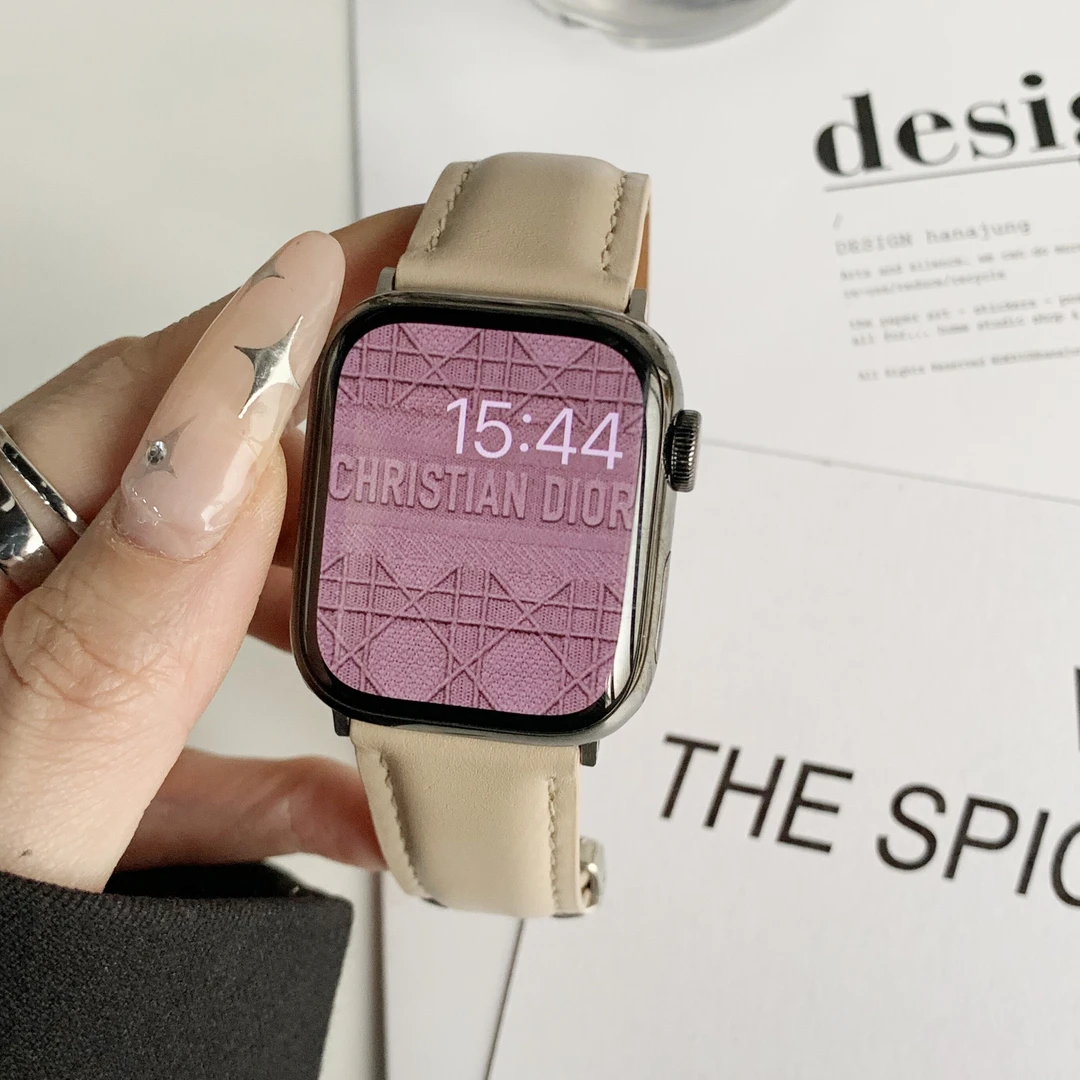 新款表带适用苹果s8手表iwatch7654SE蝴蝶扣可调节气质款真皮表带
