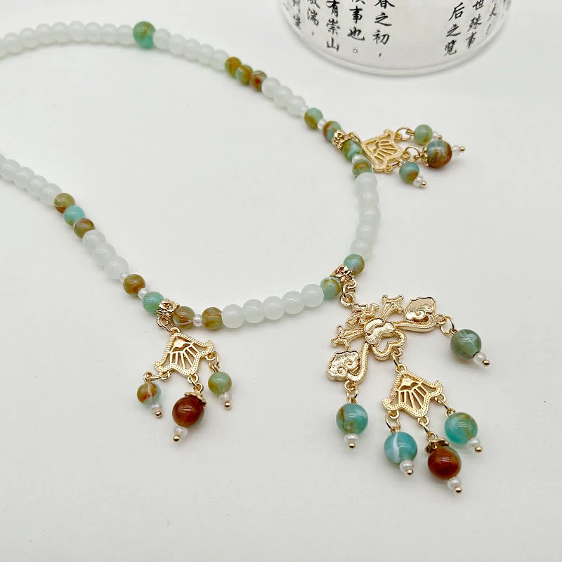 合金玻璃项链 多瑙河 短璎珞汉服项链古风锁骨链软璎珞诃子裙项链