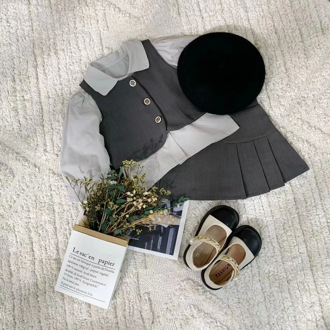 韩国童装2024秋季新款女童洋气高级学院风马甲套装儿童时尚二件套