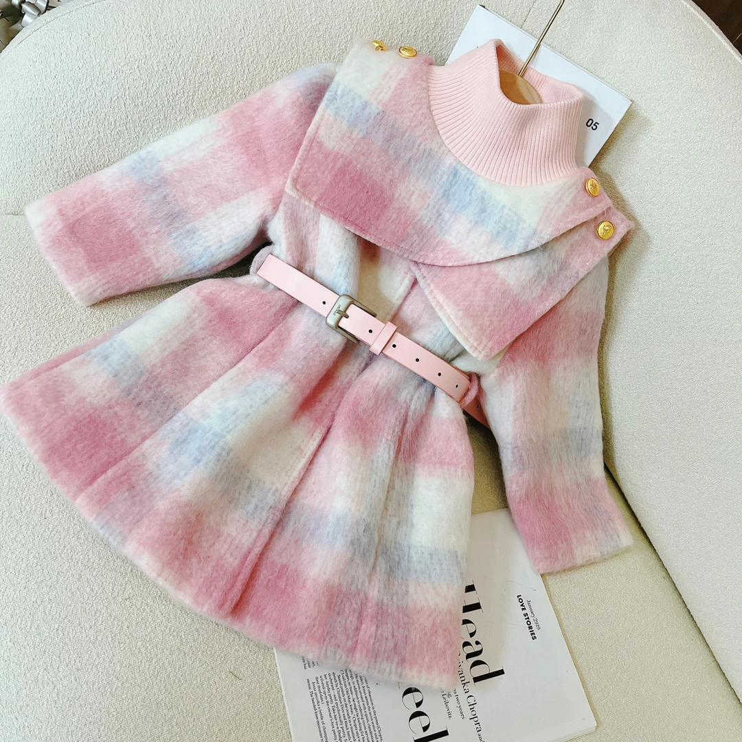 高级感可拆卸2024秋冬新款斗篷针织女童时尚英伦风宽松毛呢外套