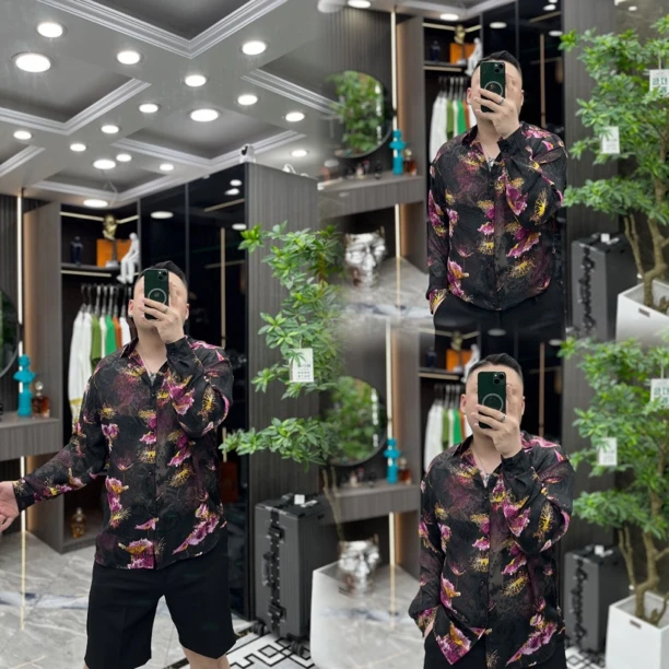 SH轻奢时尚高端男士欧肯沙精美提花休闲衬衫7068