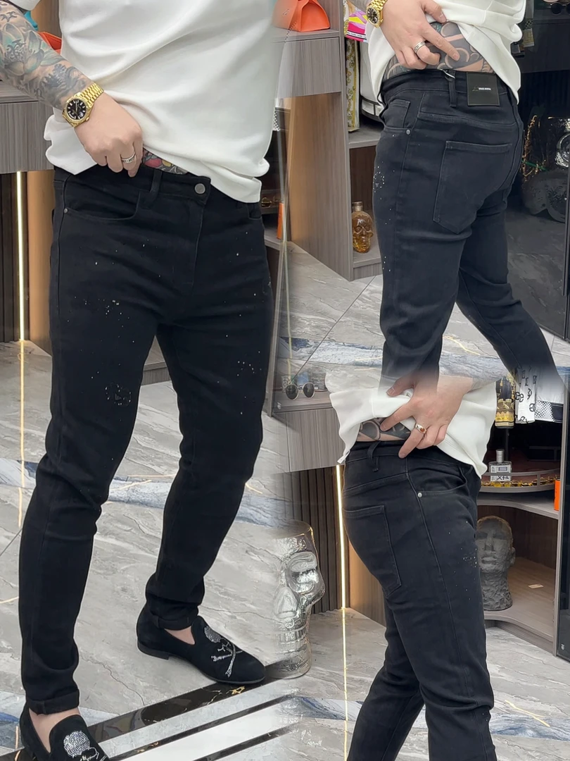 SH轻奢时尚高端男士雅痞烫钻高弹修身休闲牛仔裤AR8191