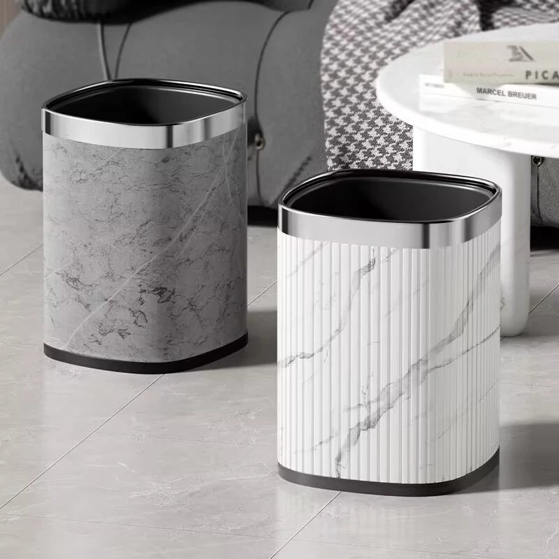 方形垃圾桶家用客厅卧室高档厨房专用现代卫生间轻奢大理石纹新款